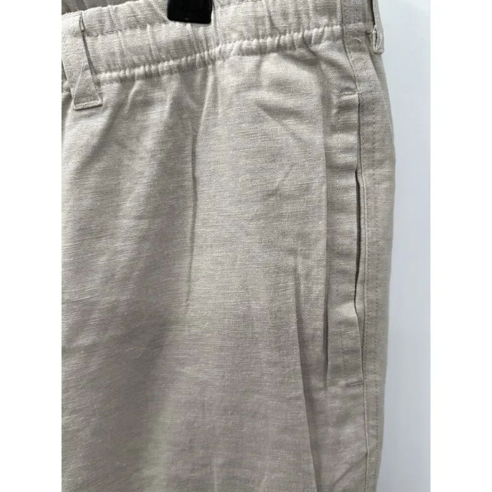 28 Palms Mens XL Linen Blend Pants Elastic Waist Beige Straight Leg 30x29